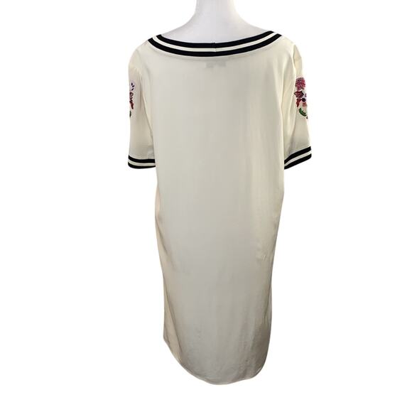 Rebecca Minkoff Size 6 Floral Embroidered Cream Silk Short Sleeve Shift Dress - Picture 11 of 16